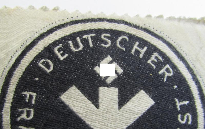 Attractive - and with certainty scarcely encountered! - example of a female-related- (ie. 'NS-Frauenschaft' ie. German Womens'-Association) 'BeVo'-woven sports'-shirt badge depicting the text: 'Deutscher Frauenhilfsdienst'