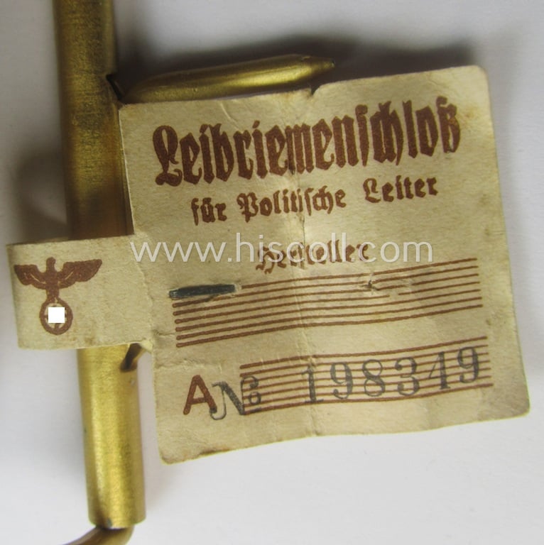 'Virtually mint', 'N.S.D.A.P.'- (ie. 'politischen Leiter'-) related bright golden-toned- and/or aluminium-based belt-buckle being a maker- (ie. 'RzM' - 'M4/22'-) marked example