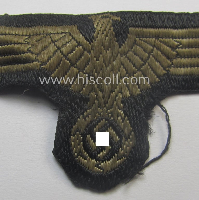 Truly worn, mid- (ie. later-) war-pattern 'Waffen-SS'-type so-called: 'BeVo'-pattern, EM- (ie. NCO-) type side-cap eagle that comes in a just moderatrey used- (ie. neatly confectioned and/or carefully cap-removed-), condition