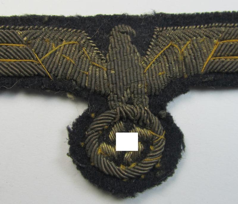 Attractive - and just moderately used! - WH (Kriegsmarine) officers'-type, hand-embroidered breast-eagle (ie. 'Brustadler für Offiziere') as was executed in bright-golden-coloured braid as was intended for usage on the various officers'-pattern t...