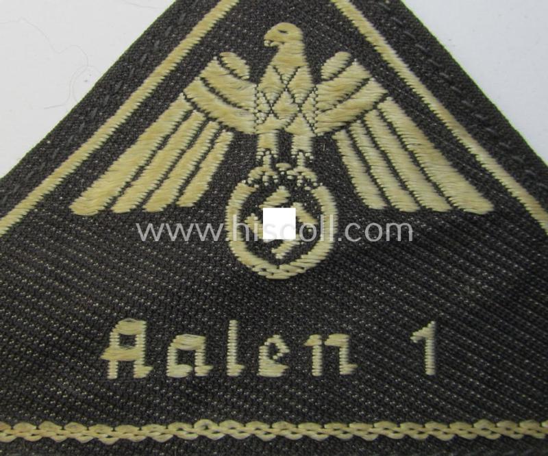 Attractive, German Red Cross (ie. 'Deutsches Rotes Kreuz' or 'DRK') greyish-coloured- and/or (typically) triangular-shaped arm-eagle entitled: 'Aalen 1' as was executed in the neat 'BeVo'-weave pattern