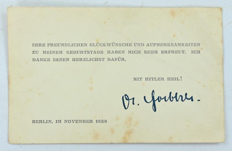 German Birthday Thank You Card 'Reichsminister Joseph Goebbels'