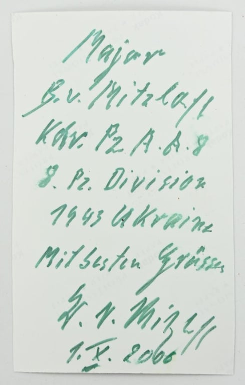 Signature of Wehrmacht Heer KC Recipient 'Berndt von Mitzlaff'