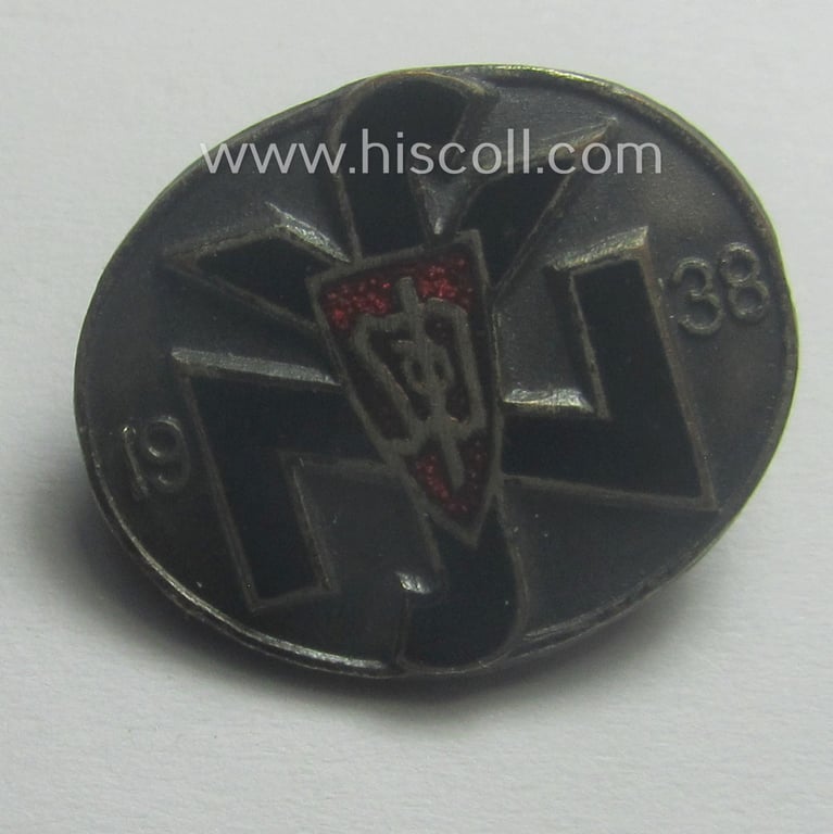 Commemorative - and rarely seen! - multi-coloured enamelled so-called: 'Sudetendeutsches Hilfswerk'-related membership-lapel-pin '1938' being a non-maker-marked example