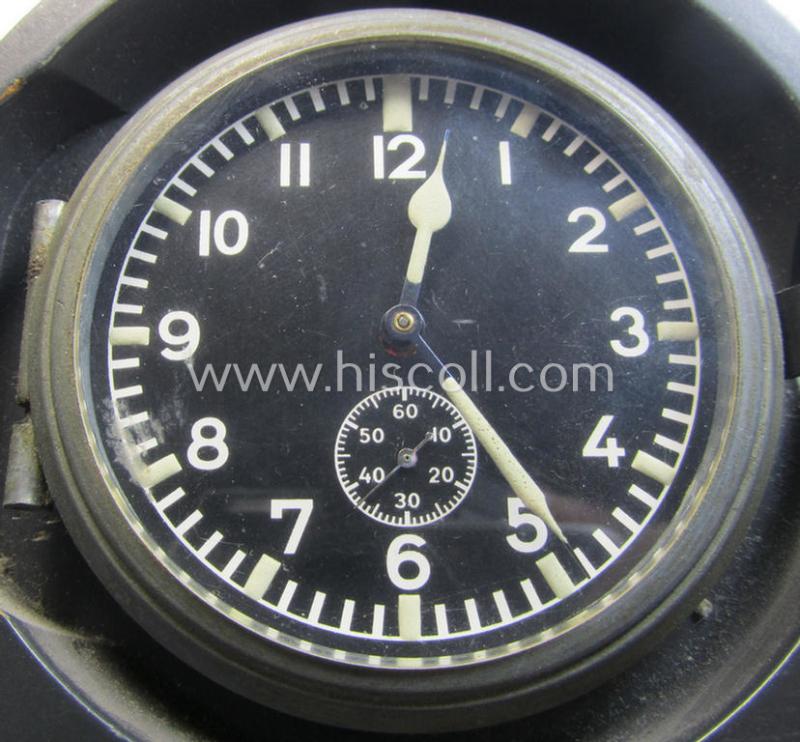 Attractive, bluish-grey-coloured WH-duty-clock (ie. 'WH Stationsuhr für Funker u. Diensträume') being a nicely preserved, 3-digit- (ie.'CXH'-) marked and/or '1944'-dated example that comes in a fully untouched albeit non-running, condition