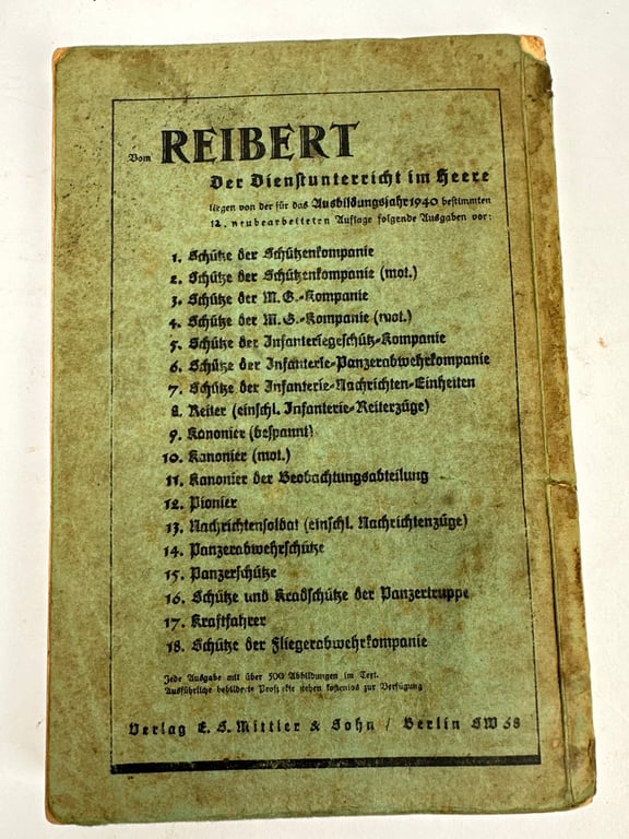 Original WWII German " Reibert Manual"for Gewehr (Rifle) und MG (Machine Gun) Schützen