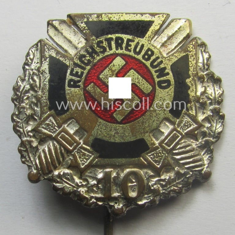 Membership lapel-pin (or: 'Mitgliedsabzeichen') aka: 'Silberne Ehrennadel für 10 Jahre Mitgliedschaft im Reichstreubund ehemaliger Berufssoldaten (o. RTB)' being a maker- (ie. 'Gante - Berlin'-) marked example