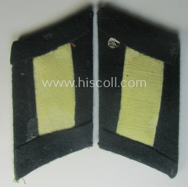 Pair of WH (Heeres) collar-tabs (ie. 'Kragenspiegel für Offiziere') as was piped in the bright-yellow-coloured branchcolour as was intended for usage by an: 'Offizier der Nachrichten-Trpn.'