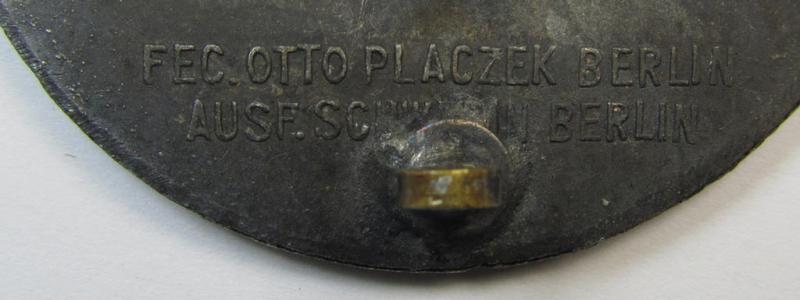 Attractive, WH (Kriegsmarine) 'Blockadebrecher-Kriegsabzeichen' being a maker- (ie. 'Fec. Otto Placzek Berlin - Ausf. Schwerin - Berlin'-) marked example as was executed in multi-coloured zinc (ie. 'Feinzink')