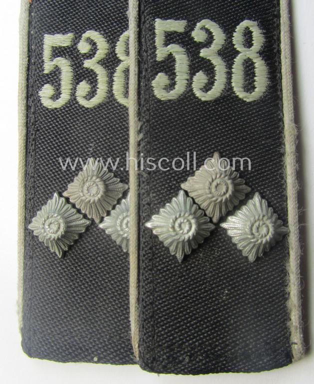 Very unusual - fully matching albeit clearly used! - white-piped, so-called: 'Reiter-HJ' (ie. 'HJ-Streifendienst') shoulderstrap-pair for an: 'HJ-Gefolgschaftsführer' who was attached to the (Austrian-based): 'Bann 538' (538 = 'Gmunden')