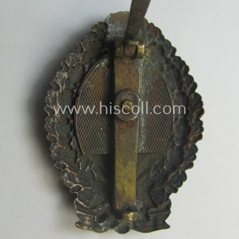 Attractive, bronze-toned (and partly enamelled!) Bulgarian WWII-period so-called: 'Infanteriesturmabzeichen in Bronze für Mannschaften' that comes as issued- and/or worn