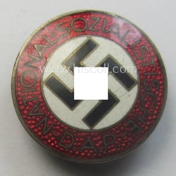 Neatly enamelled- (and bright-red-coloured!) 'N.S.D.A.P.'-membership-pin- ie. party-badge (or:...