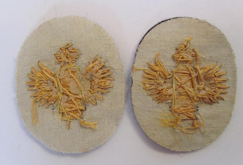 Fully matching set of WH (Kriegsmarine) hand-embroidered career- ie. specialist-armbadges, as executed on dark-blue-coloured wool as intended for usage by an officer within a: 'Küstenartillerie'-unit