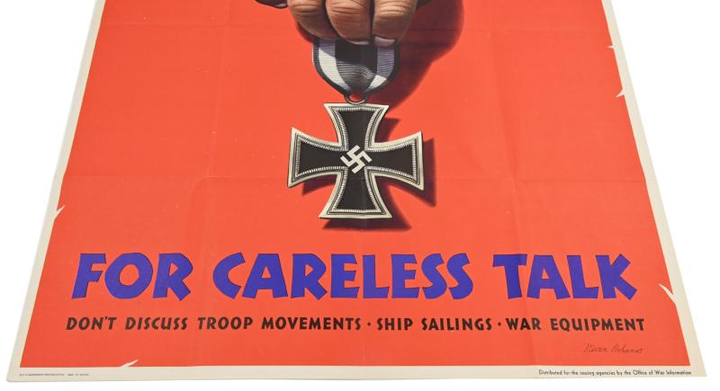 US WW2 Poster 'Award for careless talk'