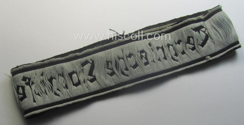 Truly used and carefully tunic-removed, TeNo-cuff-title (ie. 'Ärmelstreifen') entitled: 'Technische Nothilfe' (= 'TeNo'), being an example as was woven in the neat 'BeVo'-weave pattern