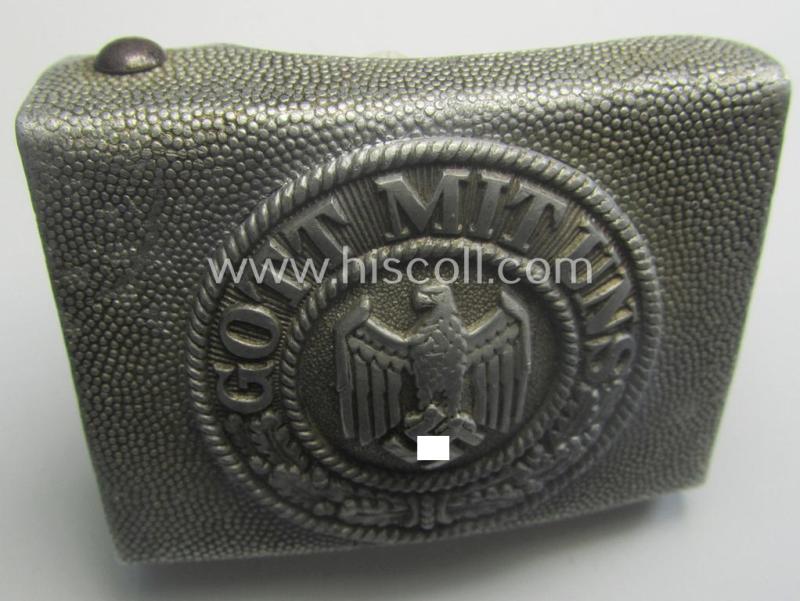 Early-pattern - and rarely encountered! - WH (Heeres) 'pebbled'-styled- and/or aluminium-based belt-buckle (being an: 'Ausgeh'- ie. dress-version having a separate 'front-plate' with left-facing eagle-device attached)