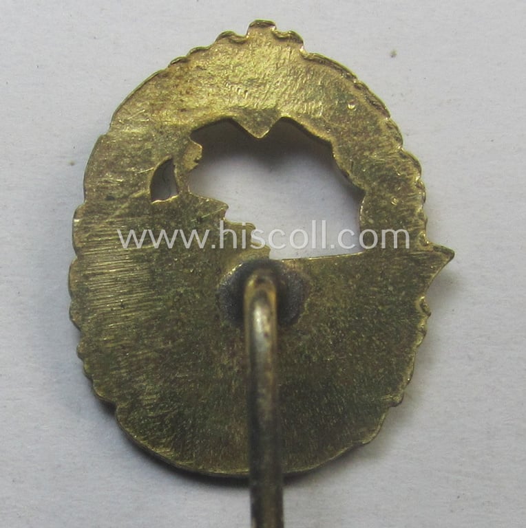 Miniature WH (Kriegsmarine) 'Zerstörerkriegsabzeichen' being a (typical) non-maker-marked 17 mm.-sized example as executed in multi-coloured 'Buntmetall' (ie. 'Tombak')