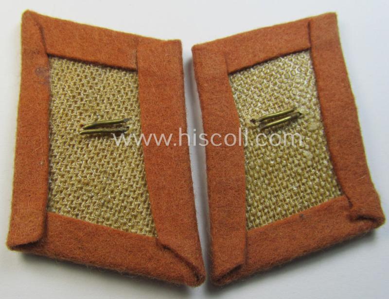 Neat - fully matching and 'virtually mint'! - pair of WH (Luftwaffe) copper-brown-coloured, EM- (ie. NCO-) type collar-patches (ie. 'Kragenspiegel') as was intended for usage by a member within a: 'LW-Nachrichten'-unit