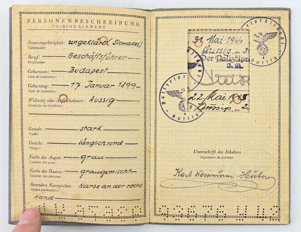 German Third Reich Foreigner Pass