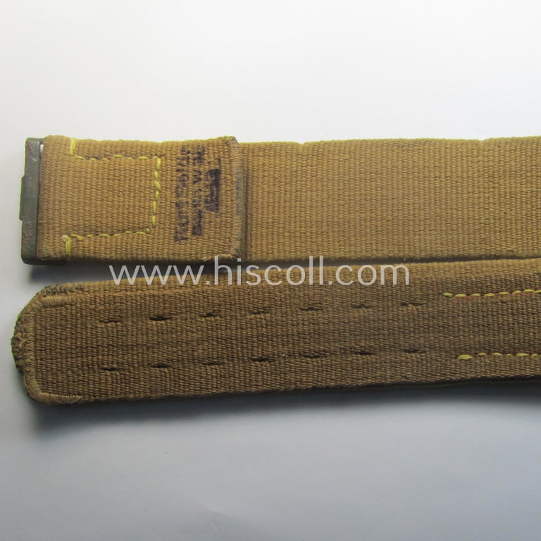 WH (Heeres ie. LW etc.) 'tropical-issued'- and entirely 'web-based' belt (ie. 'Koppelriemen') being a maker- (ie. 'Kurt Seidel - Berlin W 36 - 1943'-) marked and/or 95 cms.-sized example