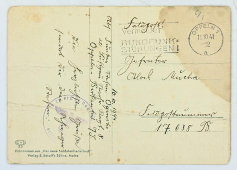 German WH Postcard 'Soldier Song'