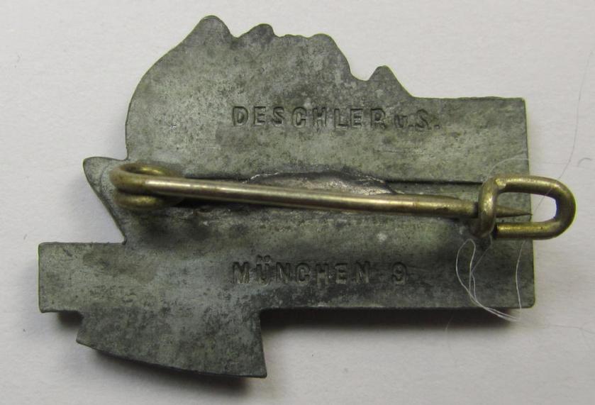 Attractive - and actually scarcely encountered! - commemorative lapel-pin (ie. 'Veranstaltungsabzeichen') being a 'Deschler'-marked example depicting Hitler and Mussolini and text: 'Berlin - Roma'