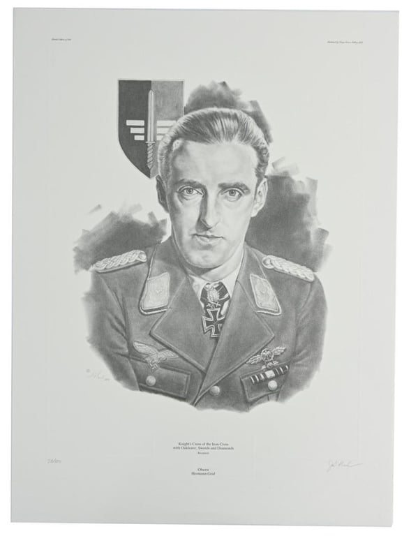 German Litho Print of LW Flight Ace 'Hermann Graf'