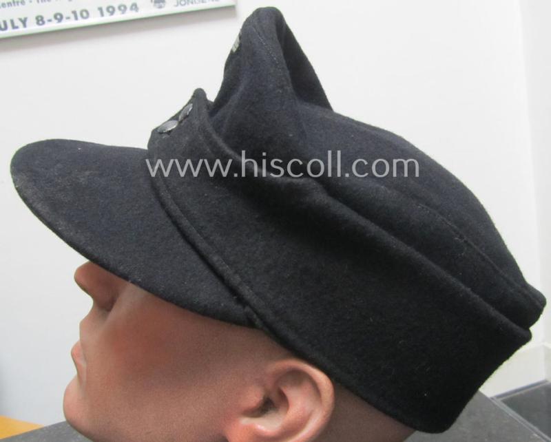 Later-war- (ie. 1943-) pattern, black-coloured WH (Heeres) 'Panzer' 'M43'-field-cap (ie. 'Einheitsfeldmütze') being a clearly '0/0250/2297'-marked and/or '1944'-dated example