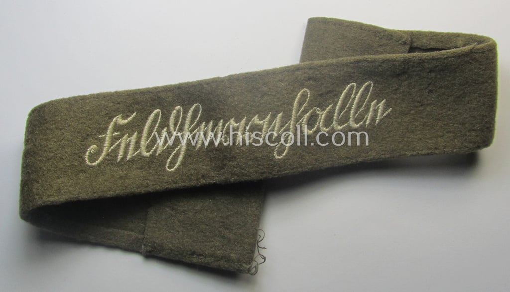 Never before seen - full length and with certainty scarcely encountered! - WH (Heeres) woolen-based so-called: 'FHH-Ärmelstreifen' (ie. cuff-title) as was intended for the soldiers- (ie. NCOs) serving within the: '60. Pz-Gren.-Div.' “Feldherrnhalle”