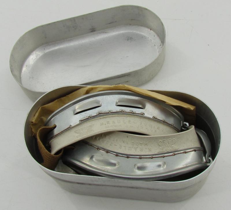 N.Raule Torino 1940's motorcycle goggles, with tin case