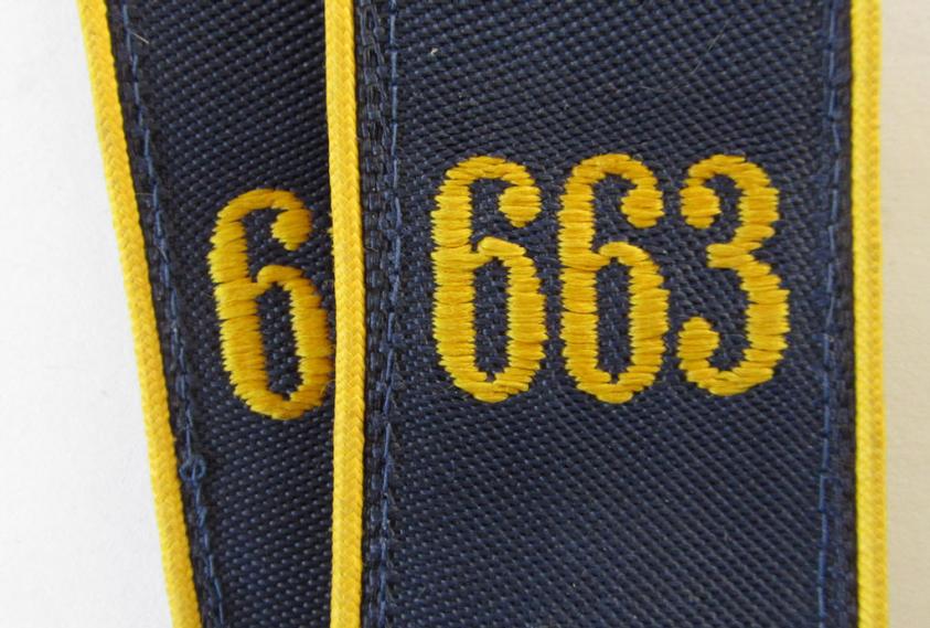 Neat - and/or fully matching! - pair of so-called: 'Marine-HJ' (ie. naval 'Hitlerjugend') shoulderstraps, as was intended for usage by a: 'Hitlerjunge' who was attached to the: 'Bann 663' (Bann 663 = Litzmannstadt/Wartheland)