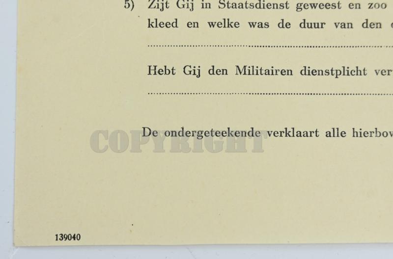 Dutch Waffen-SS Enlistment Form 1940
