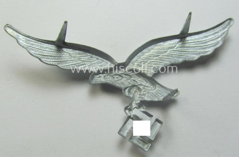 'Virtually mint- ie. unissued', WH (Luftwaffe) EM/NCO-pattern visor- (ie. 'Schirmmützen'-) cap-eagle (being an unmarked example as executed in zinc- ie. 'Feinzink'-based metal)