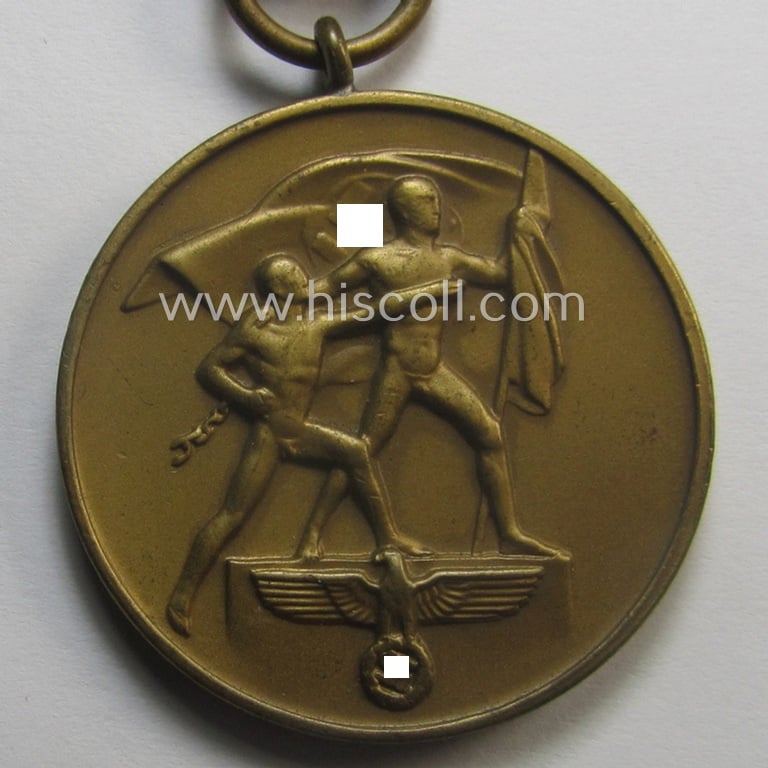 WH Czech-occupation- (ie. 'Anschluss'-) medal: '1. Oktober 1938' that comes mounted onto its period ribbon and that shows a firmly (and period!) attached 'Prager Burg-Spange'