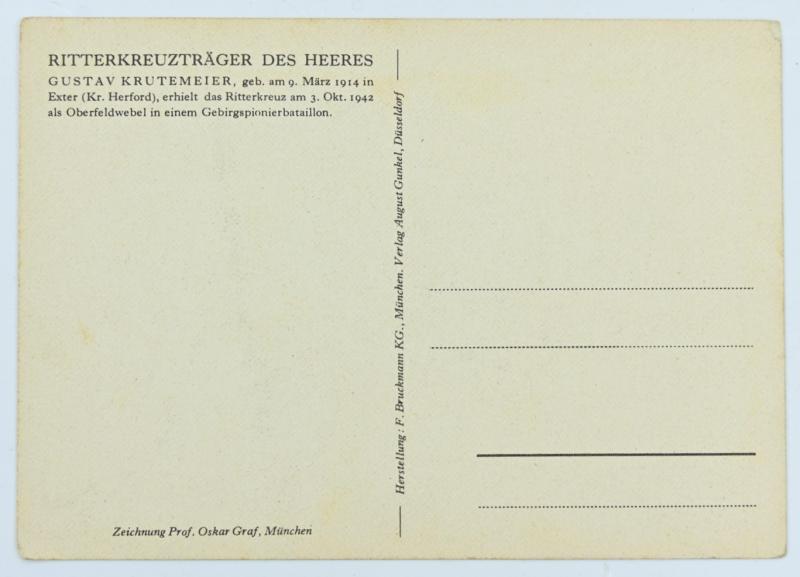 German WH Postcard Knight's Cross Recipient 'Gustav Krutemeier'