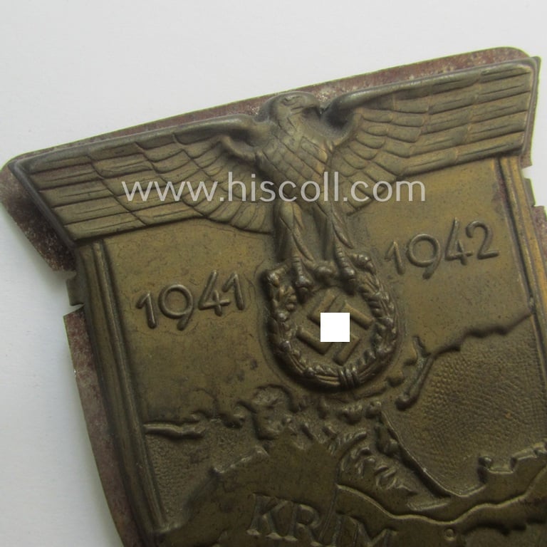 WH (Heeres ie. Waffen-SS etc.) 'Krim'-campaign-shield (being a truly worn example that came issued and stored for decades)