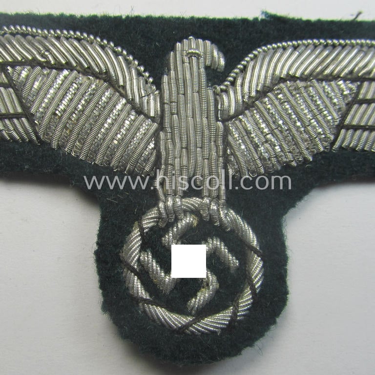 Detailed - and simply never used! - WH (Heeres) officers'-type, hand-embroidered breast-eagle (ie. 'Brustadler für Offiziere') as was executed in bright-silverish-coloured braid as was intended for usage on the various officers'-pattern tunics