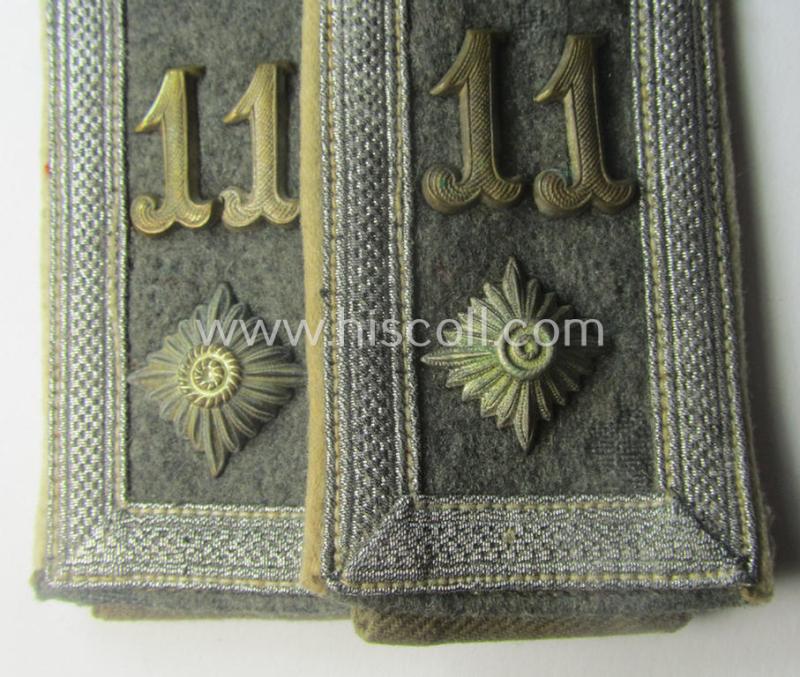 Pair of early-period- (ie. 'Reichswehr'), WH (Heeres) 'cyphered' (and pointed-styled!) NCO-type shoulderstraps as was specifically intended for a: 'Feldwebel des Infanterie-Rgts. 11'
