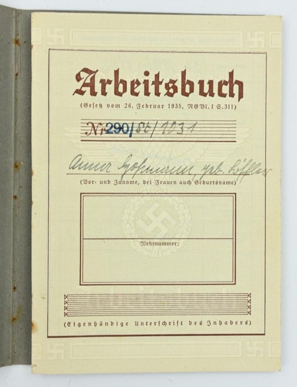 German Third Reich 'Arbeitsbuch' Workerspass