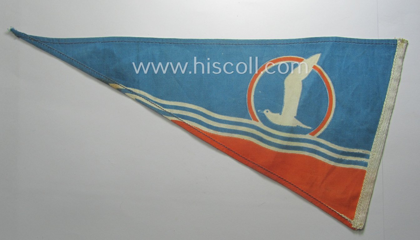 Dutch-produced, example of a neatly printed- and typical linnen-based NJS- (or: 'Nationale Jeugdstorm'-) related bicycle-flag that comes in an overall nicely preserved condition