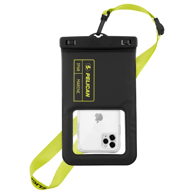 Pelican Marine - IP68 Waterproof Phone Pouch w/Storage Pocket (Large) - Floating Waterproof Phone Case - Beach Cruise Travel Essentials - Fits All Phones - Detachable Lanyard - Black/Hi-Vis Yellow - product photo 4 of 5