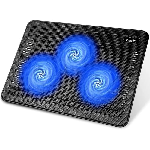 Havit HV-F2056 laptop cooling pad front view with three blue fans