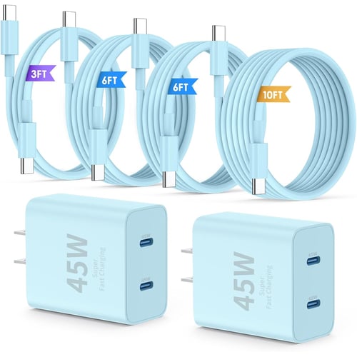 QZIIW 45W Dual Port USB-C Fast Charger 2-Pack bundle with cables