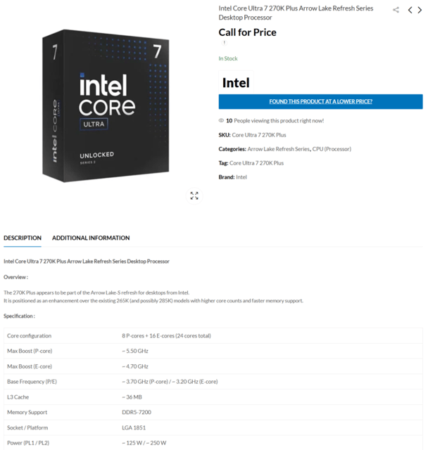 Intel Core Ultra 7 270K Plus - product photo 2 of 5