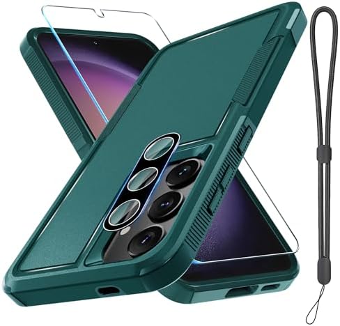 RMOCR Case for Samsung Galaxy S24 FE, Full Body Heavy Duty Rugged Shockproof Protective Phone Cover with Lanyard Strap, Tempered Glass Screen Protector and Camera Lens Cover, Black Matte - product photo 5 of 5