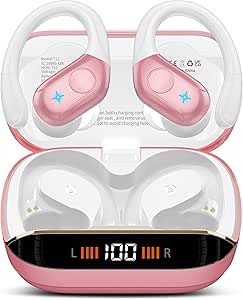 Qecnato Wireless Earbuds Bluetooth 5.4 Headphones 75H Stereo Deep Bass Sports Over Ear Buds with Earhooks, LED Display Bluetooth Earbuds with 4 ENC Mic, IP7 Waterproof Earphone for Running, Black - product photo 5 of 5