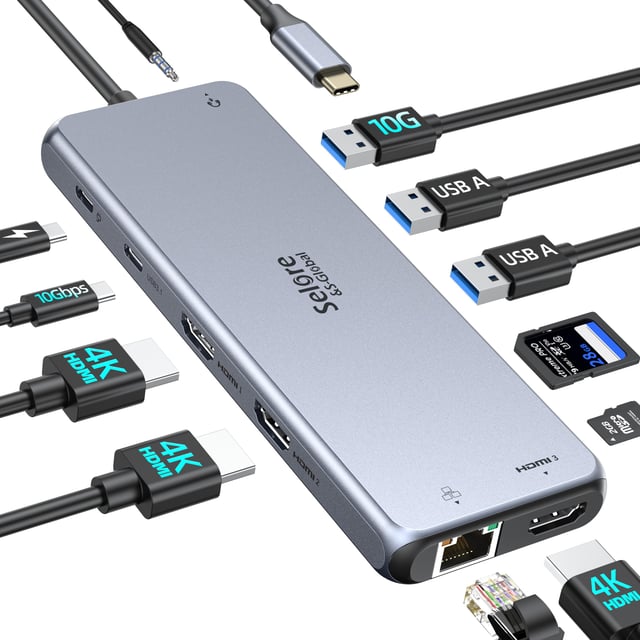USB C Docking Station 3 HDMI, 12-in-1 Docking Station 3 Monitor with Triple HDMI,100W PD Charging, 10Gbps USB A/C 3.1, Gigabit Ethernet, SD/TF Card Reader for Dell/HP/Lenovo Laptops - product photo 2 of 5
