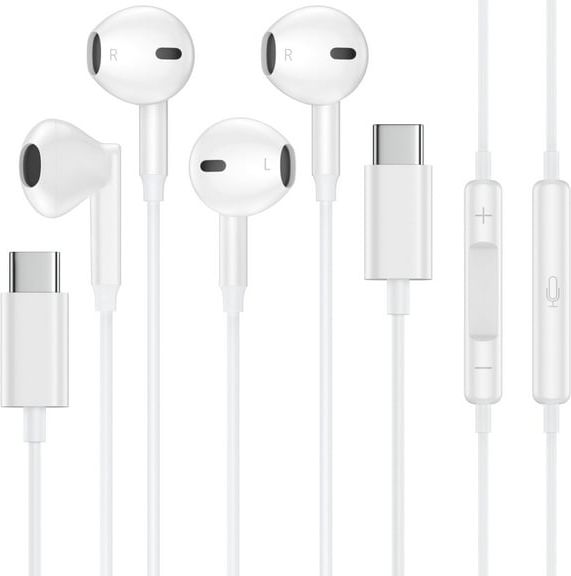 USB C Headphones 2 Pack, Type C Earphones with Microphone & Remote Control Noise Cancelling Wired Earbuds USB C for iPhone 17 16 15 Pro Max, iPad Pro, Samsung Galaxy S25 S24 Ultra, Pixel 9 - product photo 2 of 5