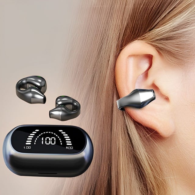 Paekole Ultra Open Ear Earbuds – Clip On Bone Conduction Headphones, Super Comfort Ear Buds for All Day Wearing, Lightweight Bluetooth Earbuds with Digital Charging Case Fit Running Workout - product photo 3 of 5