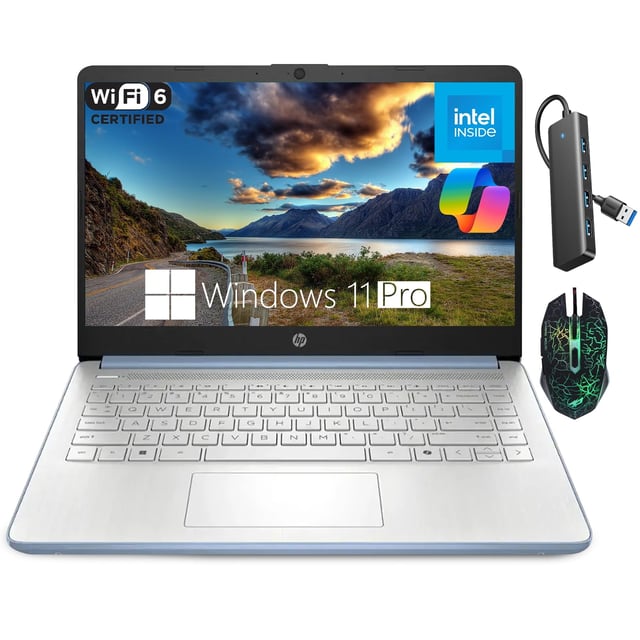 HP 14″Rose Gold Lightweight Laptop, with Office 365 & Copilot AI, Intel Processor, 4GB RAM Memory, 64GB SSD + 1TB Cloud Storage - product photo 2 of 5